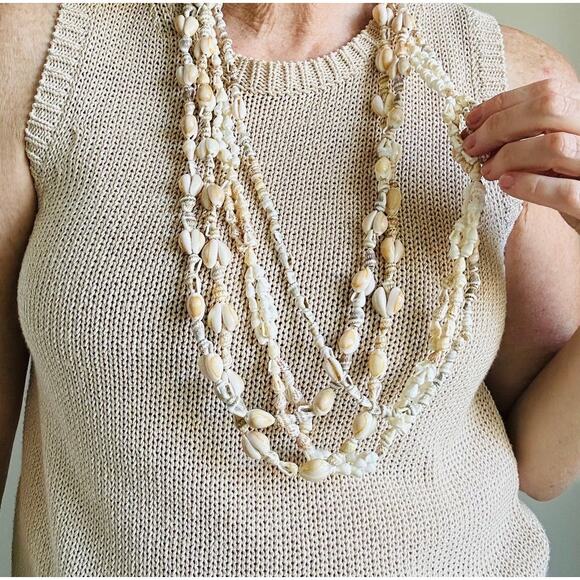 Set of 4 Seashell Long Strand Necklaces | Beachy Indie Vintage Boho Jewelry - Picture 2 of 8